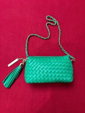 ALDO Braidaax Green Woven Crossbody Bag w/ Chain & Extra Strap